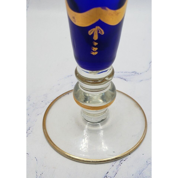 Glass Crystal Handpainted Blue 8 Inch Flower Vase With Gold Accents - Picture 5 of 5